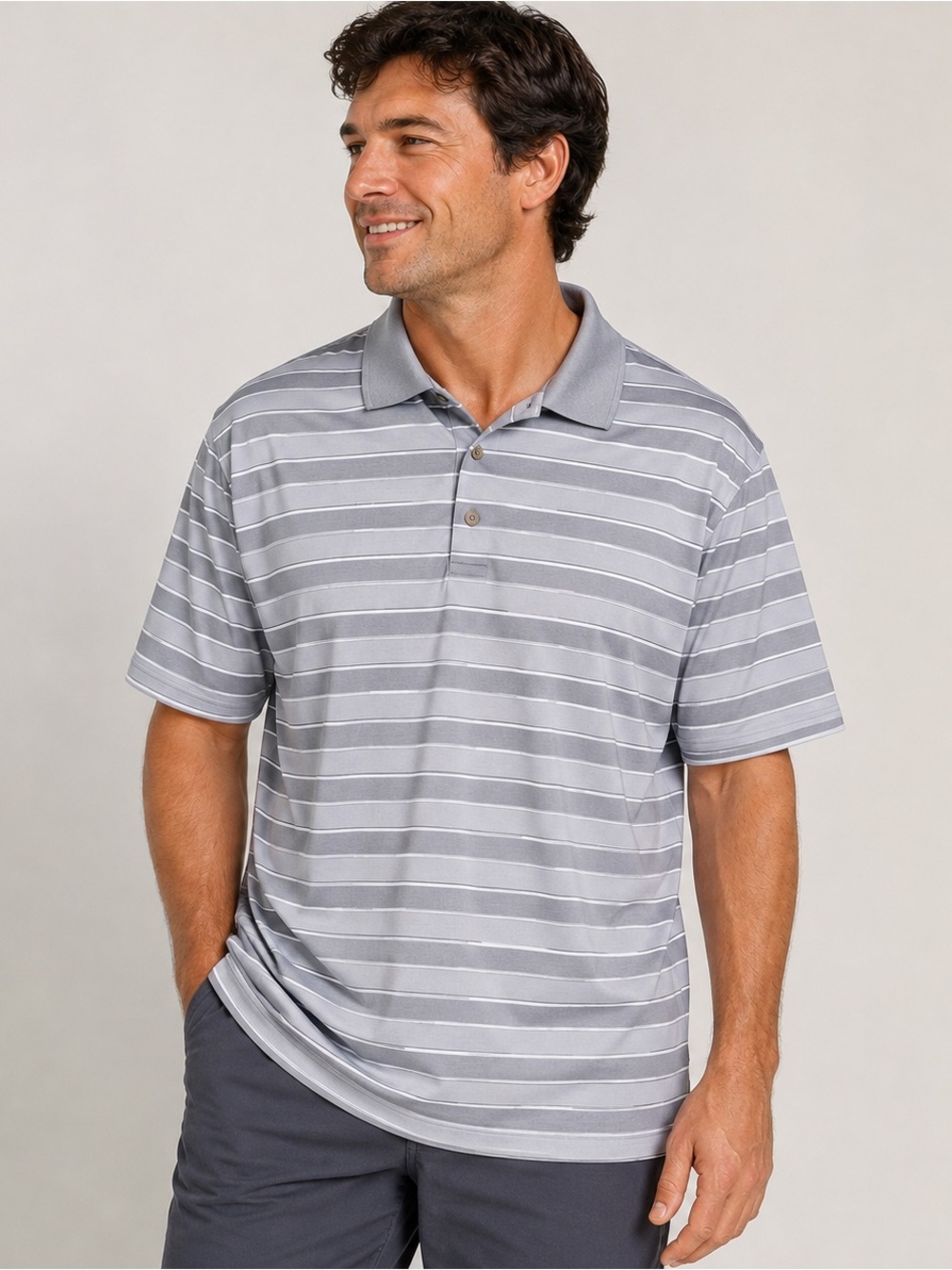 Kirkland Signature Performance Polo Golf Grey Striped Men’s Large